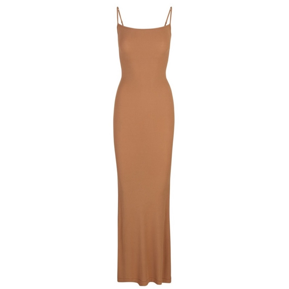 SKIMS Soft Lounge Long Maxi Slip Dress in Camel, size medium